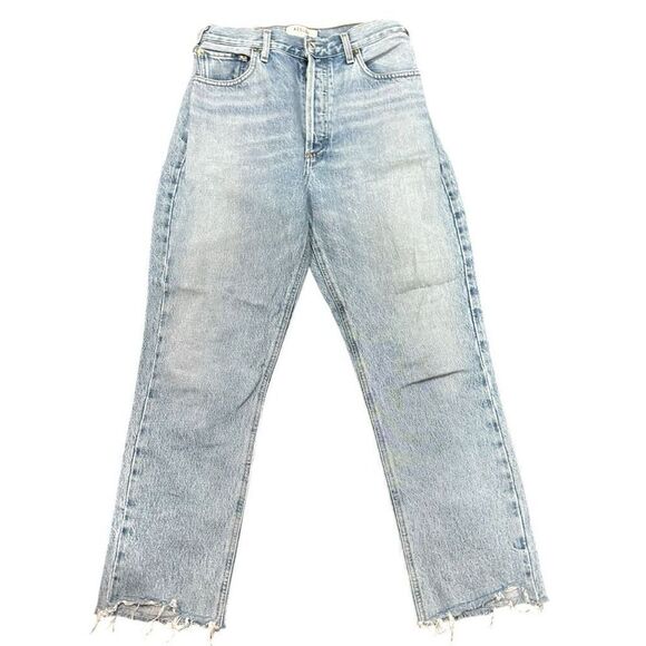 AGOLDE Riley Light Wash High Rise Button Fly Ankle Crop Distressed Hem Denim Jea - Picture 1 of 5